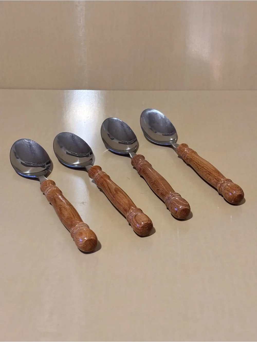 Set of 4 Country Style Wood Handle Spoons